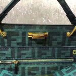 Fendi Women Peekaboo Iconic Medium Jacquard Fabric Interlace Bag-Dark Green - Image 8