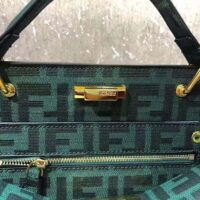 Fendi Women Peekaboo Iconic Medium Jacquard Fabric Interlace Bag-Dark Green (1)