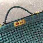 Fendi Women Peekaboo Iconic Medium Jacquard Fabric Interlace Bag-Dark Green - Image 7