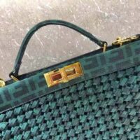 Fendi Women Peekaboo Iconic Medium Jacquard Fabric Interlace Bag-Dark Green (1)