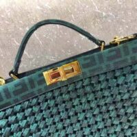 Fendi Women Peekaboo Iconic Medium Jacquard Fabric Interlace Bag-Dark Green (1)