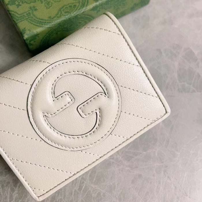 Gucci GG Unisex Blondie Card Case Wallet White Leather Round Interlocking G Style ‎760317 AACP7 9022 (1)