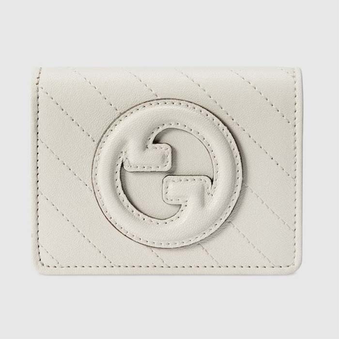 Gucci GG Unisex Blondie Card Case Wallet White Leather Round Interlocking G Style ‎760317 AACP7 9022