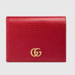 Gucci GG Unisex Leder Kartenetui Brieftasche Hibiskusrot Metallfrei gegerbtes Leder Doppel G Stil ‎456126 CAO0G 6433