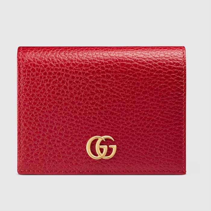 Gucci GG Unisex Leather Card Case Wallet Hibiscus Red Metal-Free Tanned Leather Double G Style ‎456126 CAO0G 6433