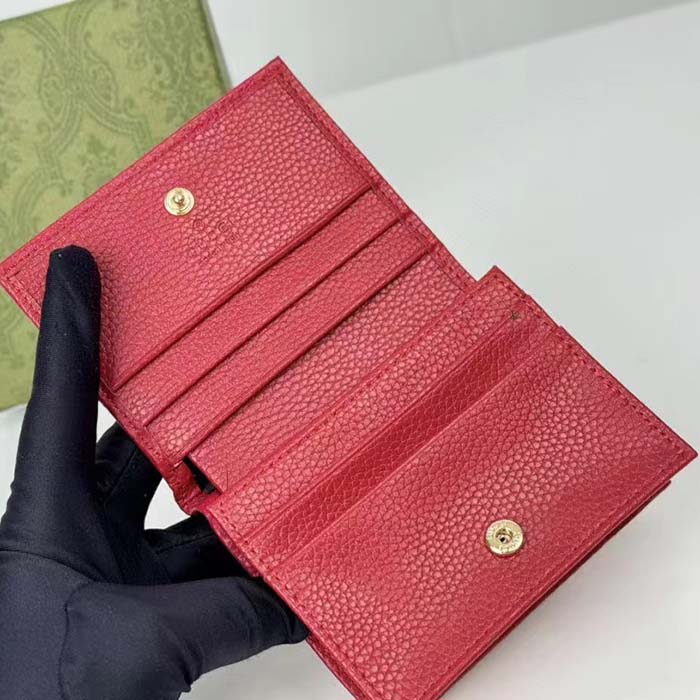 Gucci GG Unisex Leather Card Case Wallet Hibiscus Red Metal-Free Tanned Leather Double G Style ‎456126 CAO0G 6433 (5)