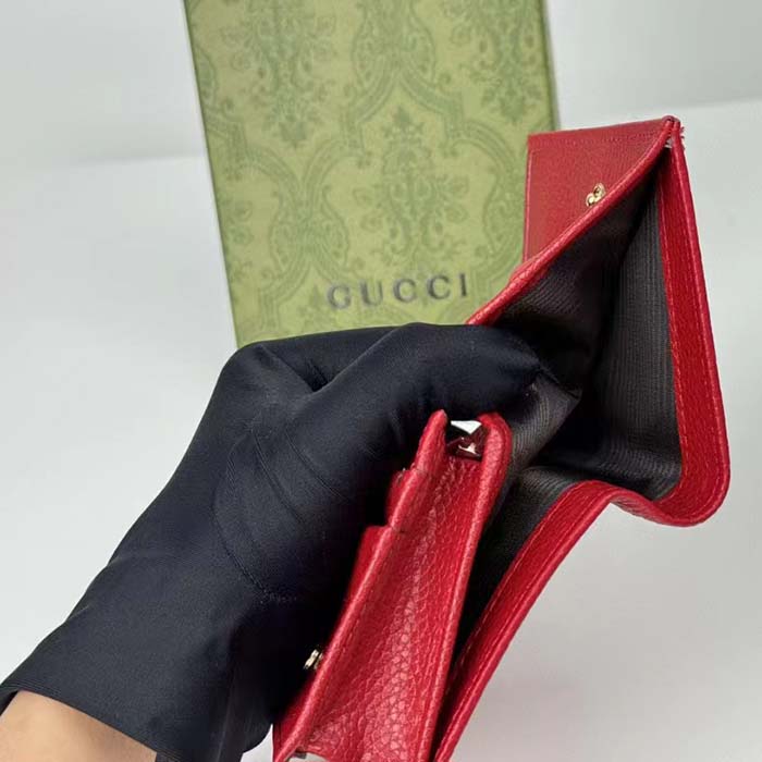 Gucci GG Unisex Leather Card Case Wallet Hibiscus Red Metal-Free Tanned Leather Double G Style ‎456126 CAO0G 6433 (7)