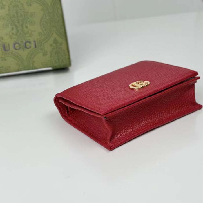 Gucci GG Unisex Leather Card Case Wallet Hibiscus Red Metal-Free Tanned Leather Double G Style ‎456126 CAO0G 6433 (8)