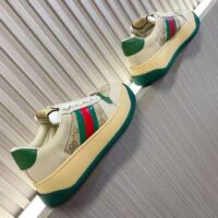 Gucci GG Unisex Screener Sneaker Web Beige Leather Bi-Color Flatform Rubber Low Heel (7)