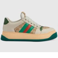 Gucci GG Unisex Screener Sneaker Web Beige Leather Bi-Color Flatform Rubber Low Heel (7)