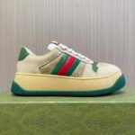 Gucci GG Unisex Screener Sneaker Web Beige Leather Bi-Color Flatform Rubber Low Heel - Image 2