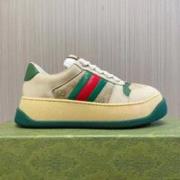 Gucci GG Unisex Screener Sneaker Web Beige Leather Bi-Color Flatform Rubber Low Heel (7)