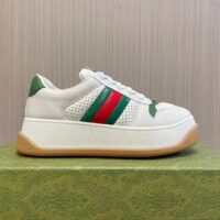 Gucci GG Unisex Screener sneaker Web White Perforated Leather Bi-Color Flatform Rubber Low Heel (9)