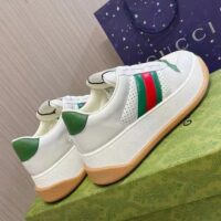 Gucci GG Unisex Screener sneaker Web White Perforated Leather Bi-Color Flatform Rubber Low Heel (9)