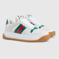 Gucci GG Unisex Screener sneaker Web White Perforated Leather Bi-Color Flatform Rubber Low Heel (9)