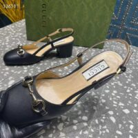 Gucci GG Women Horsebit Slingback Black Leather Sole Ankle Buckle Closure Mid-Heel Style ‎771601 C9D00 1000‘ (7)