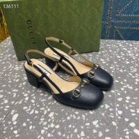 Gucci GG Women Horsebit Slingback Black Leather Sole Ankle Buckle Closure Mid-Heel Style ‎771601 C9D00 1000‘ (7)