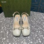Gucci GG Women Horsebit Slingback White Leather Sole Ankle Buckle Closure Mid-Heel Style ‎771601 C9D00 9022 – Image 7