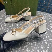 Gucci GG Women Horsebit Slingback White Leather Sole Ankle Buckle Closure Mid-Heel Style ‎771601 C9D00 9022 (8)