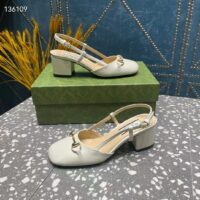 Gucci GG Women Horsebit Slingback White Leather Sole Ankle Buckle Closure Mid-Heel Style ‎771601 C9D00 9022 (8)