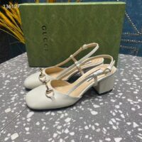 Gucci GG Women Horsebit Slingback White Leather Sole Ankle Buckle Closure Mid-Heel Style ‎771601 C9D00 9022 (8)