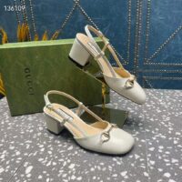 Gucci GG Women Horsebit Slingback White Leather Sole Ankle Buckle Closure Mid-Heel Style ‎771601 C9D00 9022 (8)