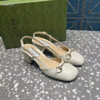 Gucci GG Women Horsebit Slingback White Leather Sole Ankle Buckle Closure Mid-Heel Style ‎771601 C9D00 9022 (8)