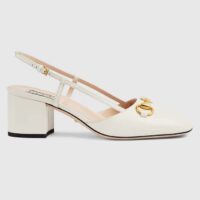 Gucci GG Women Horsebit Slingback White Leather Sole Ankle Buckle Closure Mid-Heel Style ‎771601 C9D00 9022 (8)