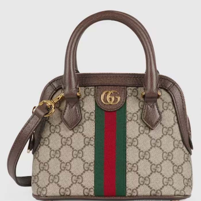 Gucci GG Women Ophidia GG Mini Top Handle Bag Beige Ebony GG Supreme Canvas Double G