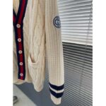 Gucci Men GG Cable Wool Knit Cardigan Web V-Neck Dropped Shoulder Two Front Pockets - Imagen 4