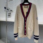 Gucci Men GG Cable Wool Knit Cardigan Web V-Neck Dropped Shoulder Two Front Pockets - Imagen 2