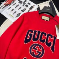 Gucci Men GG Cotton Jersey Sweatshirt 1921 Embroidery Red Crewneck Dropped Shoulder Style ‎768530 XJF3O 6429 (6)