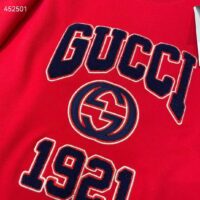 Gucci Men GG Cotton Jersey Sweatshirt 1921 Embroidery Red Crewneck Dropped Shoulder Style ‎768530 XJF3O 6429 (6)