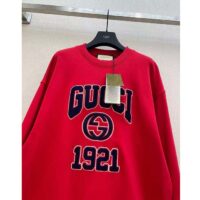 Gucci Men GG Cotton Jersey Sweatshirt 1921 Embroidery Red Crewneck Dropped Shoulder Style ‎768530 XJF3O 6429 (6)