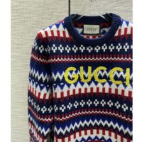 Gucci Men Knit Wool Sweater Gucci Embroidery Crewneck Dropped Shoulder Rib Style ‎763391 XKDOX 4216 (4)