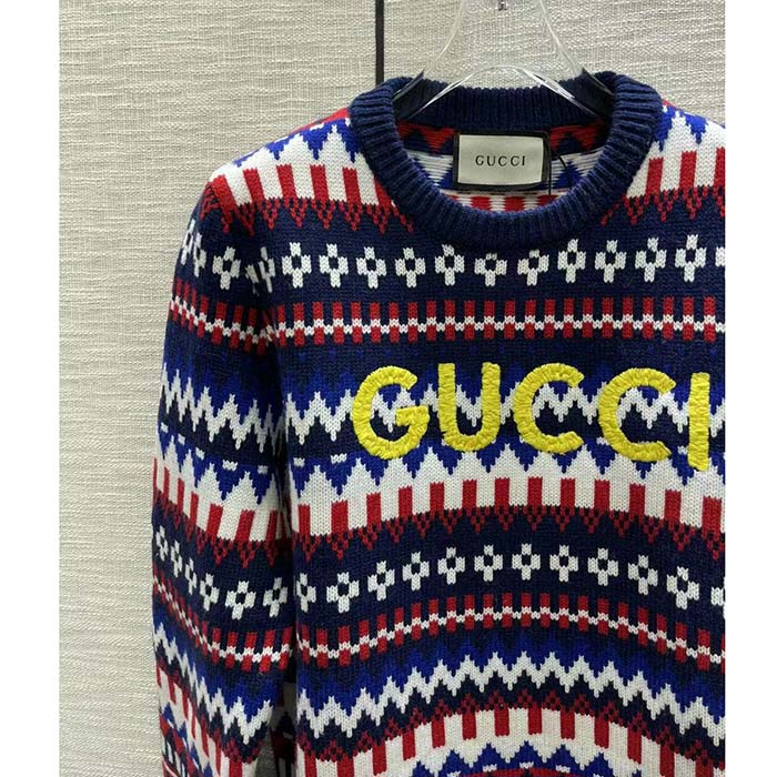 Gucci Men Knit Wool Sweater Gucci Embroidery Crewneck Dropped Shoulder Rib Style ‎763391 XKDOX 4216 (10)