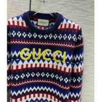 Gucci Men Knit Wool Sweater Gucci Embroidery Crewneck Dropped Shoulder Rib Style ‎763391 XKDOX 4216 (4)