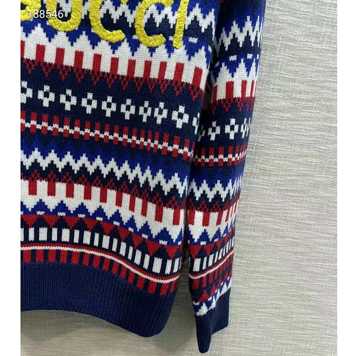 Gucci Men Knit Wool Sweater Gucci Embroidery Crewneck Dropped Shoulder Rib Style ‎763391 XKDOX 4216 (2)