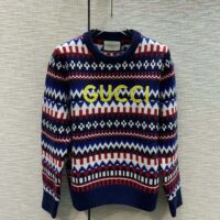 Gucci Men Knit Wool Sweater Gucci Embroidery Crewneck Dropped Shoulder Rib Style ‎763391 XKDOX 4216 (4)