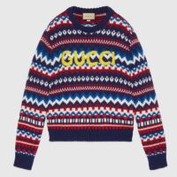 Gucci Men Knit Wool Sweater Gucci Embroidery Crewneck Dropped Shoulder Rib Style ‎763391 XKDOX 4216 (4)