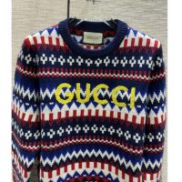 Gucci Men Knit Wool Sweater Gucci Embroidery Crewneck Dropped Shoulder Rib Style ‎763391 XKDOX 4216 (4)