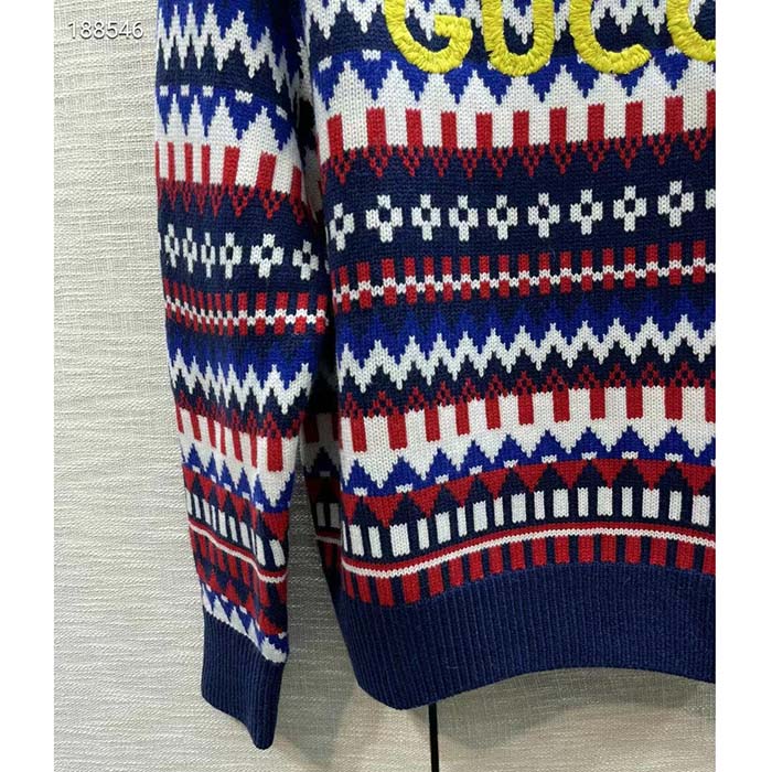 Gucci Men Knit Wool Sweater Gucci Embroidery Crewneck Dropped Shoulder Rib Style ‎763391 XKDOX 4216 (7)