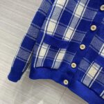Gucci Women Reversible Checked Wool Cardigan V-Neck Dropped Shoulder Blue Ivory Maxi GG – Image 10