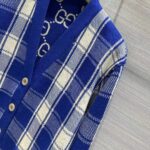 Gucci Women Reversible Checked Wool Cardigan V-Neck Dropped Shoulder Blue Ivory Maxi GG – Image 9