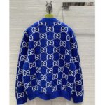 Gucci Women Reversible Checked Wool Cardigan V-Neck Dropped Shoulder Blue Ivory Maxi GG – Image 5