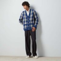 Gucci Men Reversible Checked Wool Cardigan V-Neck Dropped Shoulder Blue Ivory Maxi GG (1)
