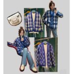 Gucci Women Reversible Checked Wool Cardigan V-Neck Dropped Shoulder Blue Ivory Maxi GG – Image 14