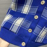 Gucci Women Reversible Checked Wool Cardigan V-Neck Dropped Shoulder Blue Ivory Maxi GG – Image 12