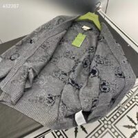 Gucci Men Wool Cardigan GG Intarsia Grey Allover V-Neck Dropped Shoulder Long Sleeves Style ‎770507 XKDSJ 1128 (4)