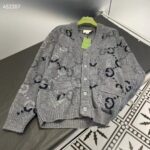 Gucci Men Wool Cardigan GG Intarsia Grey Allover V-Neck Dropped Shoulder Long Sleeves Style ‎770507 XKDSJ 1128 - Image 2